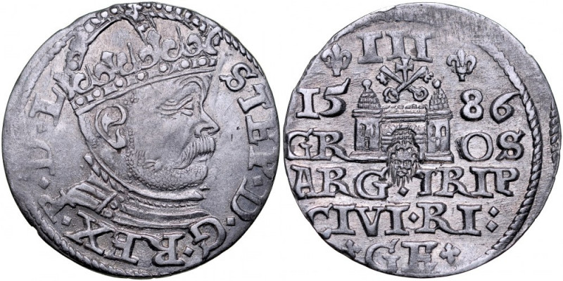 Stefan Batory 1576-1586, Trojak 1586, Ryga. Kop. 8097, Iger R.86.1.b, Gerb. 23, ...