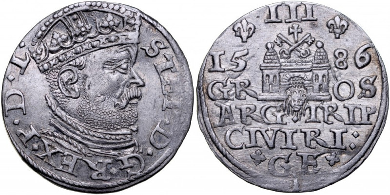 Stefan Batory 1576-1586, Trojak 1586, Ryga. Kop. 8097, Iger R.86.1.b, Gerb. 18, ...