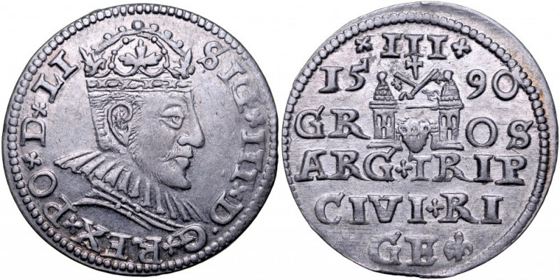 Zygmunt III 1587-1632, Trojak 1590, Ryga. Kop. 8184, Iger R.90.1.var, Gerb. 23, ...