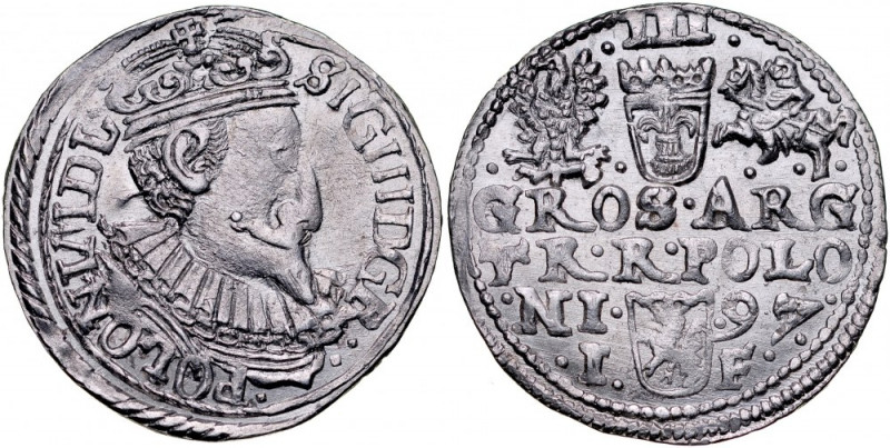 Zygmunt III 1587-1632, Trojak 1597, Olkusz. Kop. 1055, Iger O.97.2.var, Gum. 105...