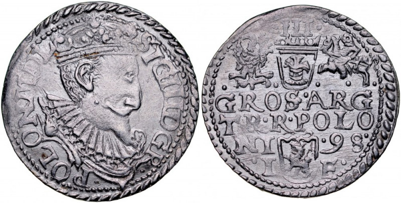 Zygmunt III 1587-1632, Trojak 1598, Olkusz. Kop. 1107, Iger O.98.2.var, Gum. 107...