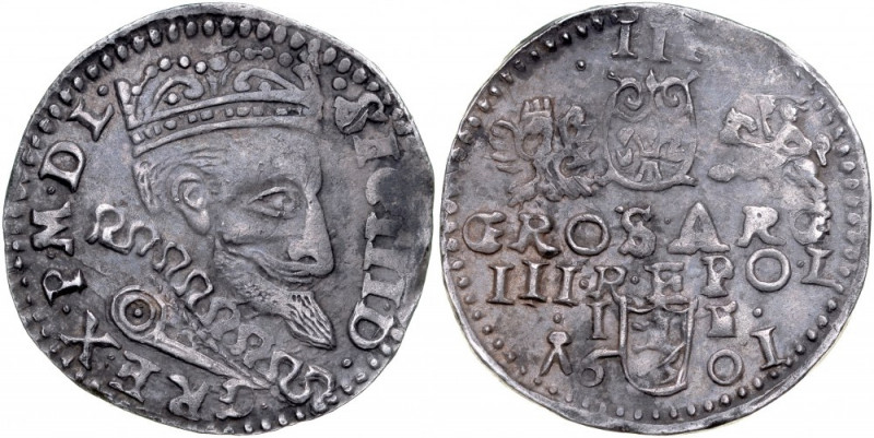 Zygmunt III 1587-1632, Trojak 1601, Lublin. Kop. 1192, Iger L.01.1.var, ciemna p...