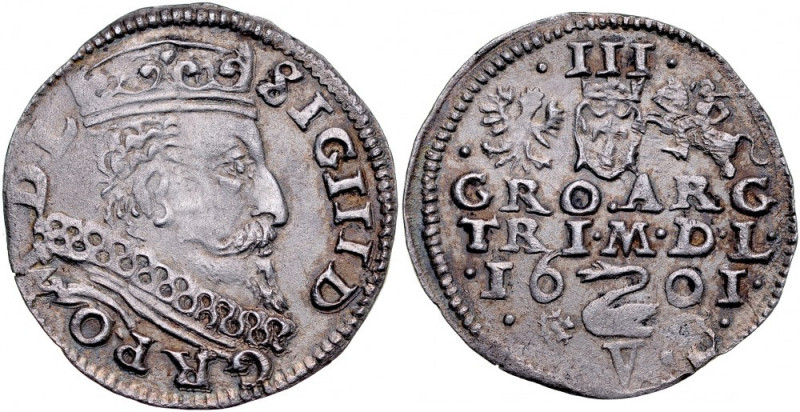 Zygmunt III 1587-1632, Trojak 1601, Wilno, RR. Kop. 3544 R5, Iger V.01.2.var, Iv...