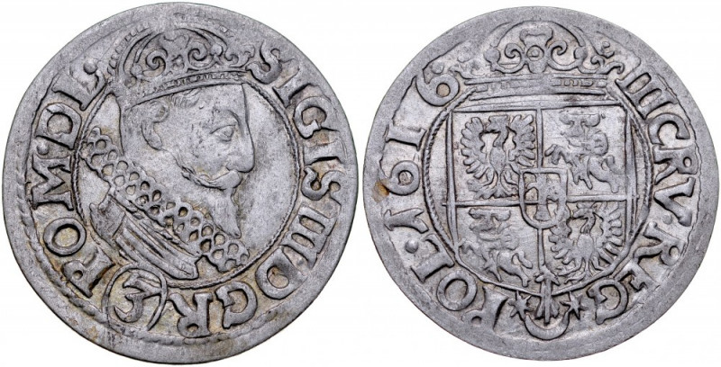 Zygmunt III 1587-1632, Trzykrucierzówka 1616, Kraków. Kop. 889, Gum. 983, połysk...