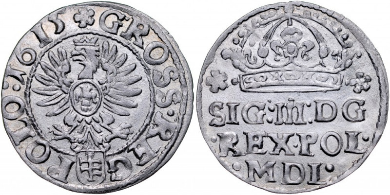 Zygmunt III 1587-1632, Grosz 1615, Kraków. Kop. 805, Kurp. 391, Gum. 949, stan ś...