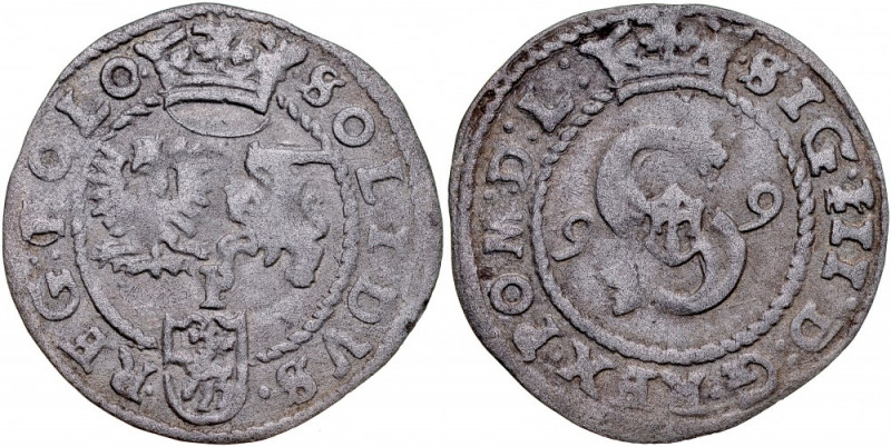 Zygmunt III 1587-1632, Szeląg 1599, Poznań. Kop. 670 R3, Kurp. 160, Gum. 872, rz...