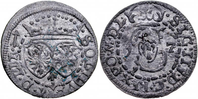 Zygmunt III 1587-1632, Szeląg 1617, Wilno. Kop. 3439, Gum. 1295, połysk menniczy...