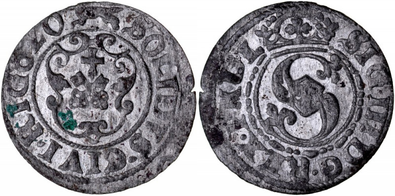 Zygmunt III 1587-1632, Szeląg 1620, Ryga. Kop. 8168, Gum. 1440, lustro mennicze ...