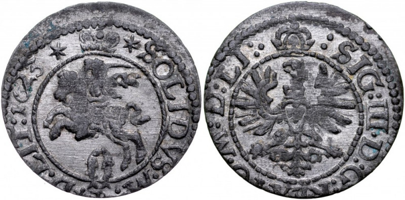 Zygmunt III 1587-1632, Szeląg 1623, Wilno. Kop. 3459, Gum. 1304, piękny połysk m...