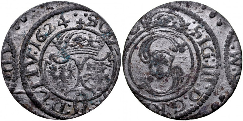 Zygmunt III 1587-1632, Szeląg 1624, Wilno. Kop. 3465, Gum 1305, piękny połysk me...