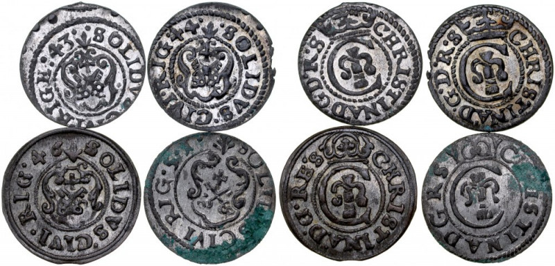 Krystyna 1632-1654, Szeląg 1643, 1644, 1646, 1651, Ryga. Ahl 62, 63, 65, 70b, po...