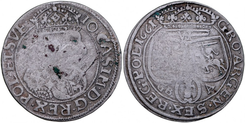 Jan II Kazimierz 1649-1668, Szóstak 1661 GB-A, Lwów. R. Kop. 1641, Gum. 1796, sz...