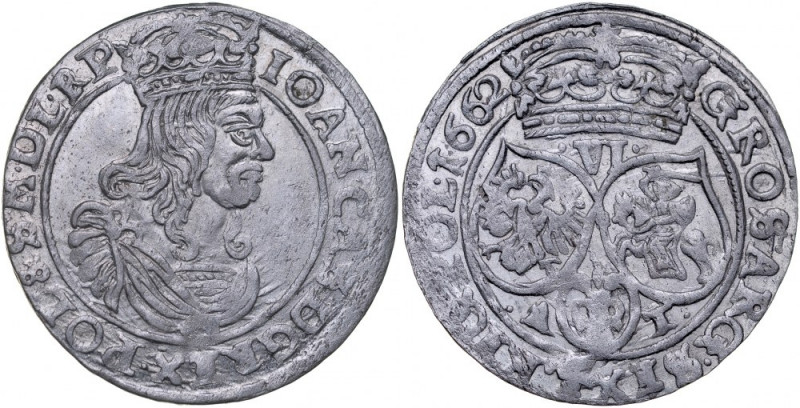 Jan II Kazimierz 1649-1668, Szóstak 1662 A-T, Kraków. Kop. 1662, Gum. 1701, wyso...