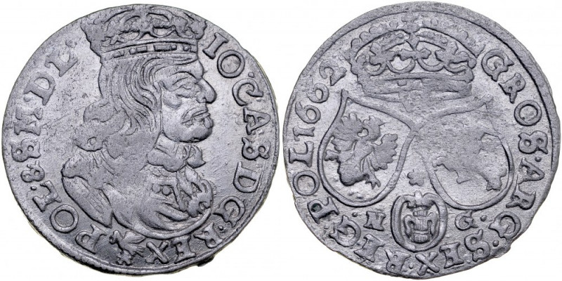 Jan II Kazimierz 1649-1668, Szóstak 1662 N-G, Poznań. Kop. 1646, Gum. 1704, cent...