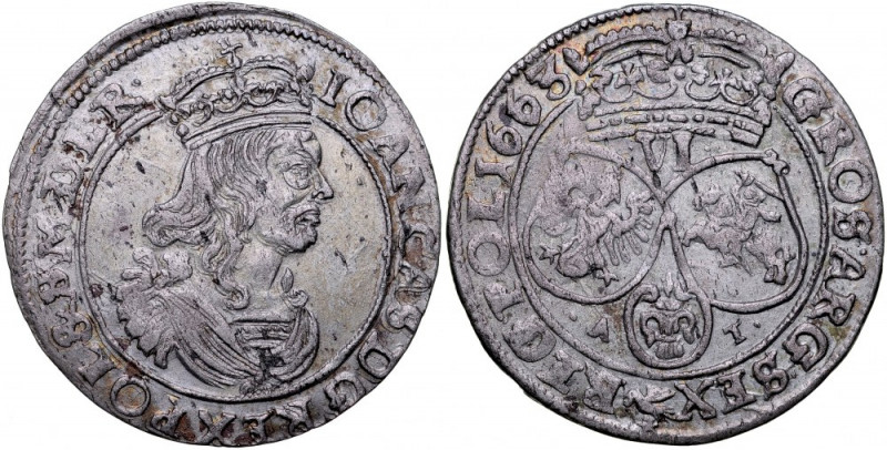 Jan II Kazimierz 1649-1668, Szóstak 1663 A-T, Kraków?. Kop. 1668, Kurp. 225, Gum...