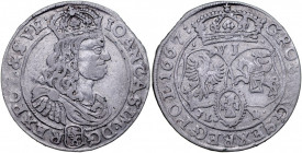 Jan II Kazimierz 1649-1668, Szóstak 1667 TL-B, Kraków.