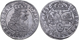 Jan II Kazimierz 1649-1668, Szóstak 1667 TL-B, Kraków.