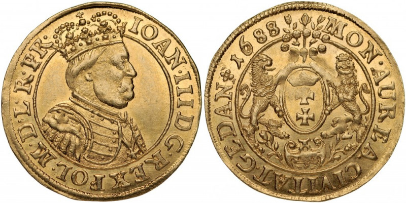 Jan III Sobieski 1674-1696, Dukat 1688, Gdańsk. Kop. 7692 R3, Kurp. 1267 R3, Gum...