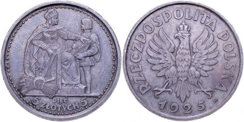 II RP, 5 złotych 1925, Konstytucja, 80 Perełek. Warszawa. Nadkład 1000 szt. Parc...