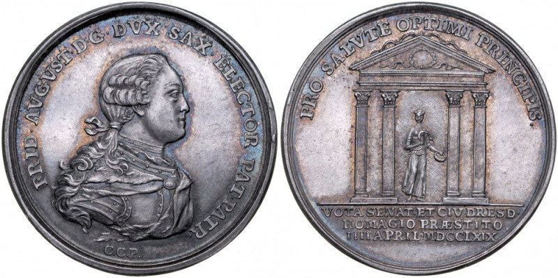 Saksonia, Fryderyk August III 1763-1827, Medal autorstwa C.C Pribus z 1769 roku ...