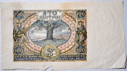 II RP, 100 złotych 1932/34 - nieukończony druk - tylko rewers.