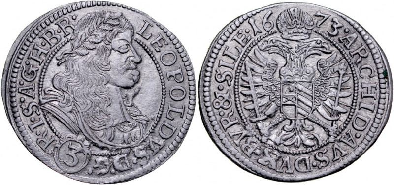 Śląsk, Leopold I 1657-1705, 3 krajcary 1673, Opole. Herinek 1551, połysk mennicz...