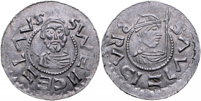 Brzetysław II 1092-1100, Denar, Av.: Postać z włócznią, Rv.: Św. Wacław. Cach 38...