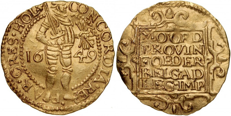 Netherlands, Dukat 1649, Holland. Delm. 774, złoto, waga 3,51 g., ostry, połysko...