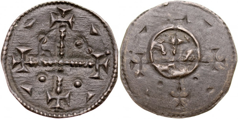 Hungary, Geza II 1141-1162, Denar. Huszar 150, waga 0,17 g., piękna stara patyna...