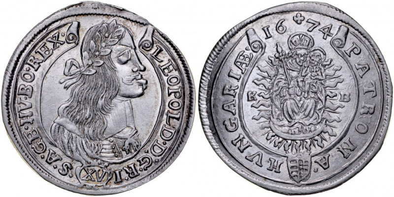 Hungary, Leopold I 1657-1705, XV krajcarów 1674, Kremnica. Herinek 1040, Huszar ...