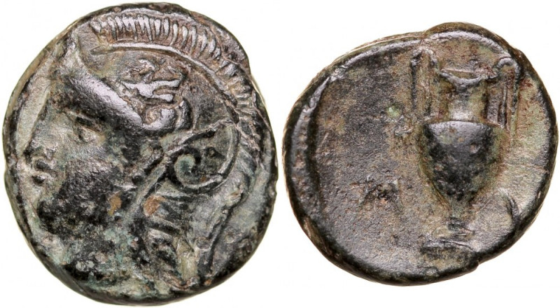 Greece, Aiolis, Myrina, Bronze Ae-11mm, 400 BC. wyjątkowo piękna moneta w ciemno...