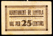 Linyola. 25 céntimos. (T. 1495). Cartón. Muy raro. EBC-.