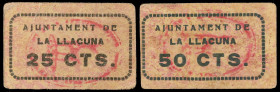 La Llacuna. 25 y 50 céntimos. (T. 1500 y 1501). 2 cartones, serie completa. Muy escasos. MBC/MBC+.