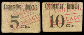 La Llacuna. Cooperativa Agrícola. 5 1 10 céntimos. (T. 1504 y 1505). 2 cartones, serie completa. Los 5 céntimos, nº 91. No figuraban en la Colección B...