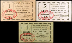 Llaveria. Sub-municipi. 1 peseta, 1 y 2 rals. (T. 1530 a 1532). 3 billetes, todos los de la localidad. Nº 025, 042 y 027. Sólo hemos tenido otra serie...