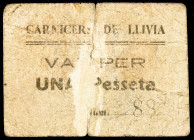 Llivia. Carniceria de Llivia. 1 peseta. (AL. falta) (RGH. falta). Cartón nº 88. Roturas. Raro. (BC).