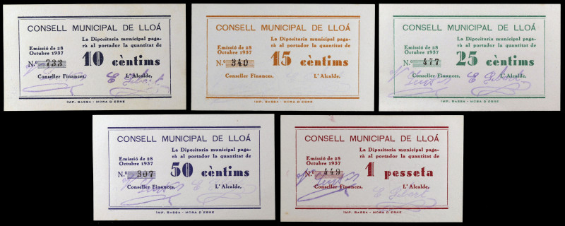 Lloà. Consell Municipal. 10, 15, 25, 50 céntimos y 1 peseta. (T. 1555a, 1556a, 1...