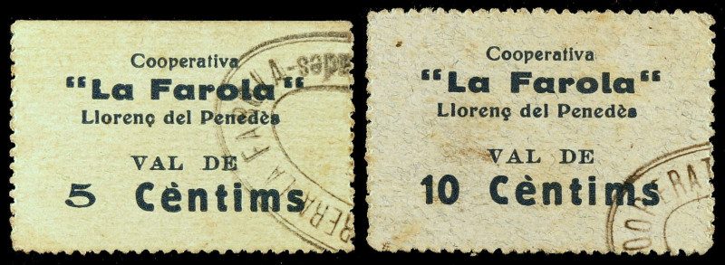 Llorenç del Penedès. Cooperativa "La Farola". 5 y 10 céntimos. (AL. falta) (RGH....