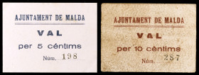Maldà. 5 y 10 céntimos. (T. 1601 y 1602). 2 cartones, serie completa. Nº 198 y 287. Muy raros. MBC/EBC.