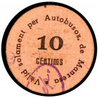 Manresa. Autobusos. Comité Obrero de Control. 10 céntimos. (AL. 3161) (RGH. 8510). Cartón redondo. Raro. MBC+.