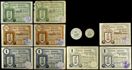 Martorell. 5, 10, 25 (dos), 50 céntimos (tres) y 1 peseta (cuatro). (T. 1647, 1647b, 1648 a 1651, 1651a, 1654 y 1655). 9 billetes y 2 cartones, 3 seri...