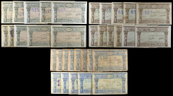 El Masnou. 25 (diez), 50 céntimos (once) y 1 peseta (trece). (T. 1672 a 1674). 34 billetes, todos los del Consell Municipal. Múltiples variantes. Conj...