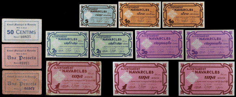 Navarcles. 5, 10 (dos), 25 (dos), 50 céntimos (tres) y 1 peseta (tres). (T. 1885...