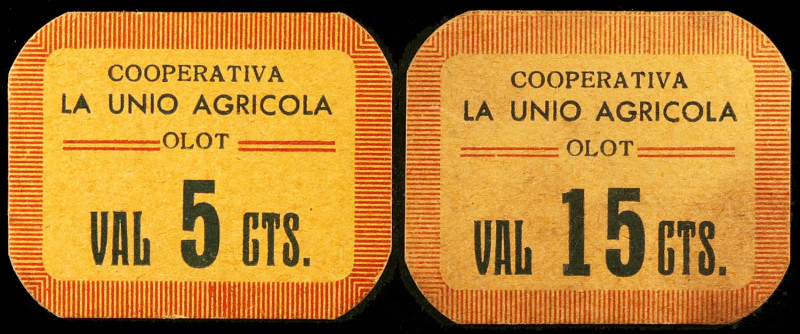 Olot. Cooperativa La Unió Agrícola. 5 y 15 céntimos. (AL. falta) (RGH. 8961 y 89...