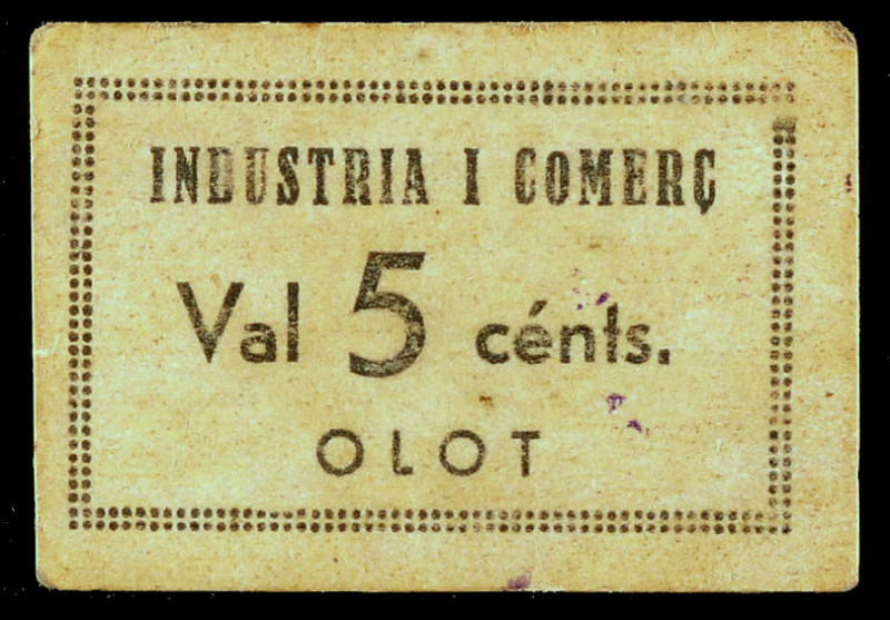 Olot. Industria i Comerç. 5 céntimos. (AL. 2298) (RGH. 9002). Cartón. Raro. MBC....