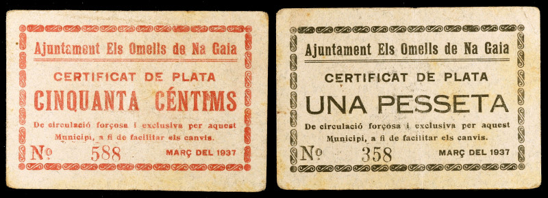 Els Omells de Na Gaia. Certificat de plata. 50 céntimos y 1 peseta. (T. 1965 y 1...