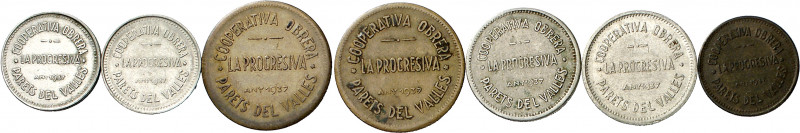 Parets del Vallès. Cooperativa Obrera "La Progresiva". 5, 10 (dos), 25 (dos) cén...