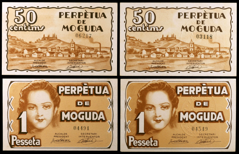 Perpètua de Moguda. 50 céntimos (dos) y 1 peseta (dos). (T. 2099, 2099a, 2100 y ...