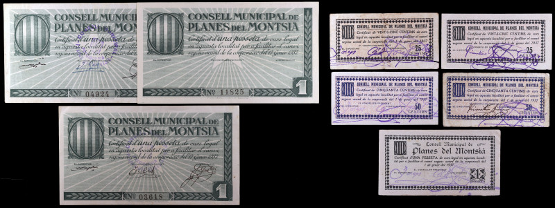 Planes del Montsià. 25 (dos), 50 céntimos (dos) y 1 peseta (cuatro). (T. 2161, 2...