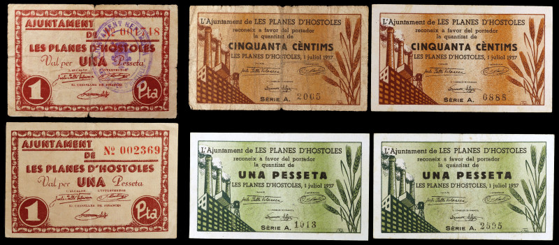 Les Planes d'Hòstoles. 50 céntimos (dos) y 1 peseta (cuatro). (T. 2165, 2165a, 2...